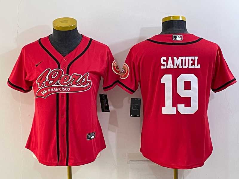 Womens San Francisco 49ers #19 Deebo Samuel Red With Patch Cool Base Stitched Baseball Jersey